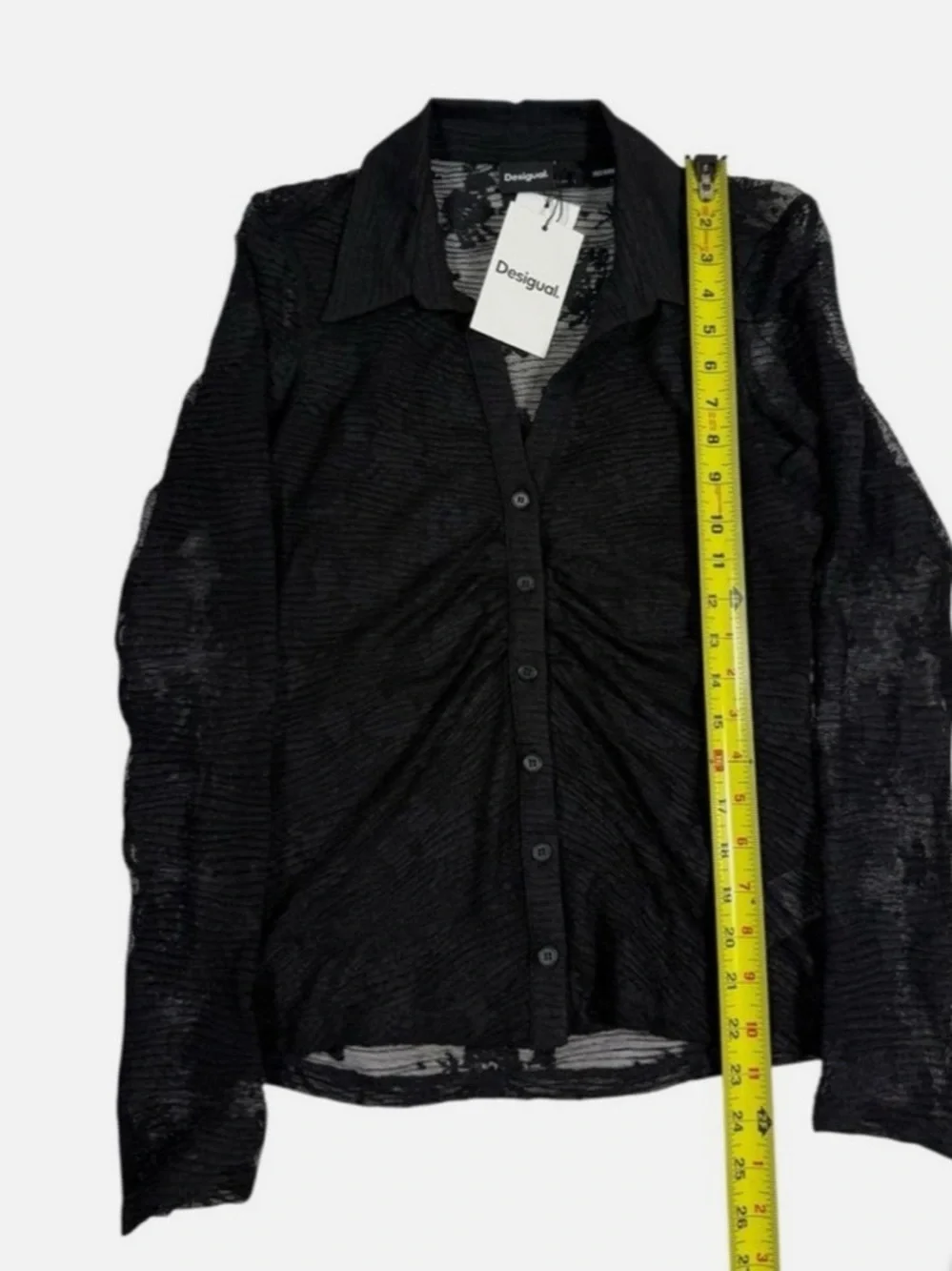 Desigual Black Sheer Lace Button-Up Blouse